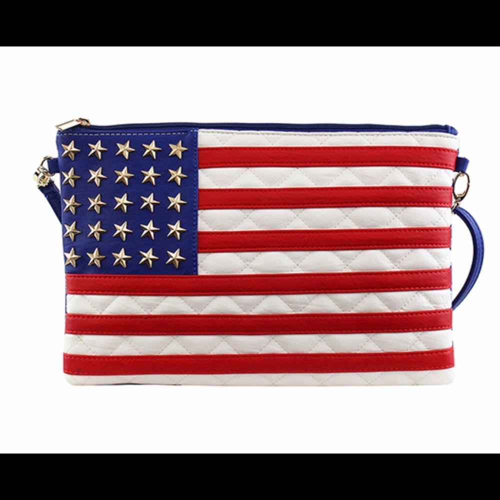 USA American Flag Faux Leather Clutch